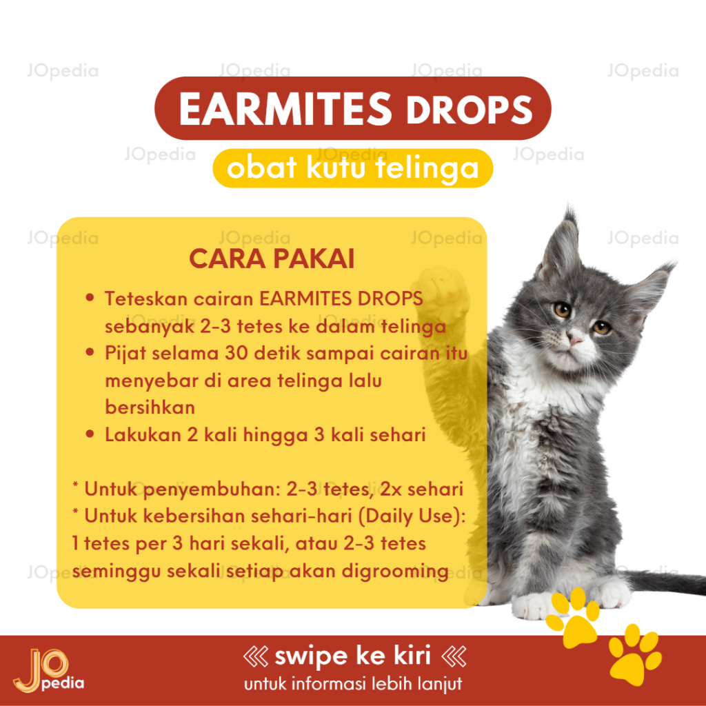 EARMITES DROPS Obat Kutu Telinga Kucing Tetes Tungau Gatal Infeksi Radang Iritasi