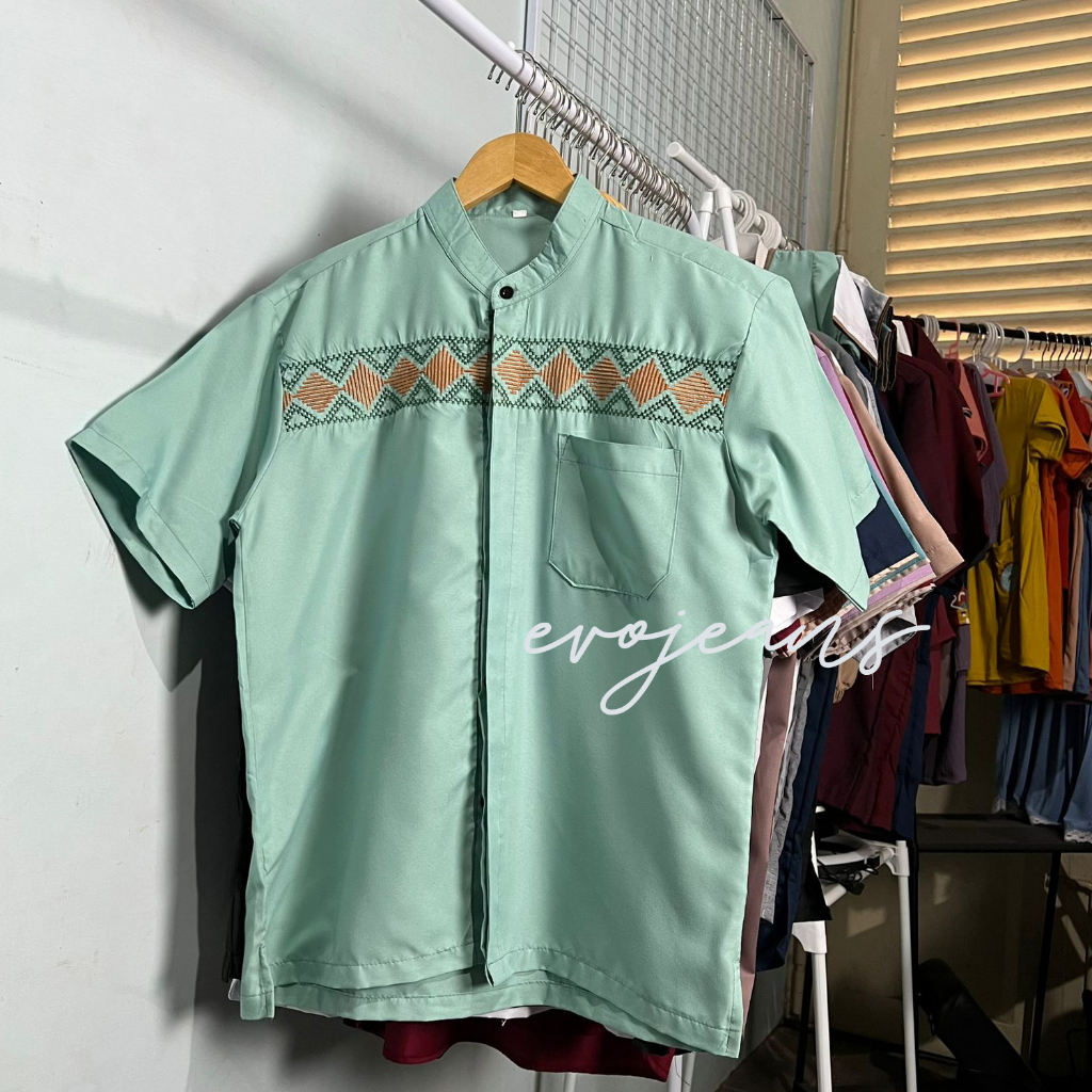 Baju Koko Pria Terbaru Motif Bordir Asli Lengan Pendek - Annafi Muslim wear - Evo jeans