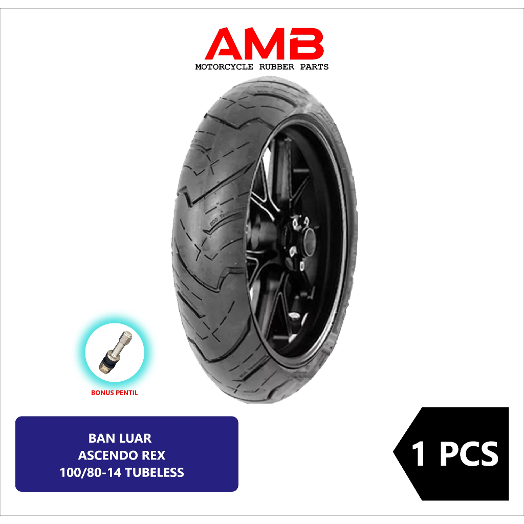 BAN LUAR ASCENDO REX 100/80 RING 14 100/80-14 TUBELESS GRATIS PENTIL