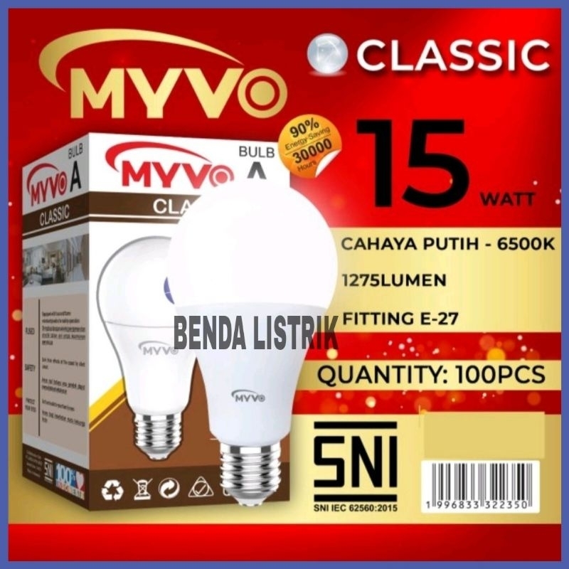 Lampu Led Bohlam Myvo Classic 15 Watt - Led 15w Classic Myvo - Led 15W Classic Myvo Garansi 1 Tahun
