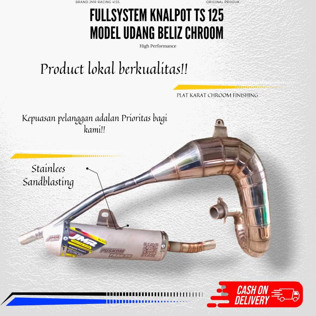 KNALPOT TS125 FULLSYSTEM LAMBUNG CHROOM SLINCER SANDBLASTING ORIGINAL PRODUK JMR RACING 4135