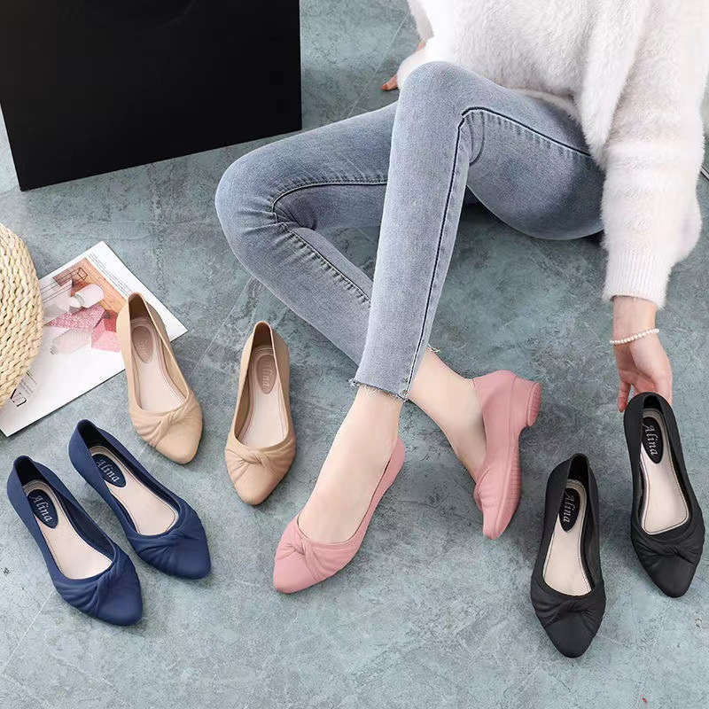 CYS Sandal Hak Wanita Jelly Motif Pita Simpul Kekinian Sepatu Cewek Kantoran Flatshoes Casual Korea Fashion Style Slip On SPT-62