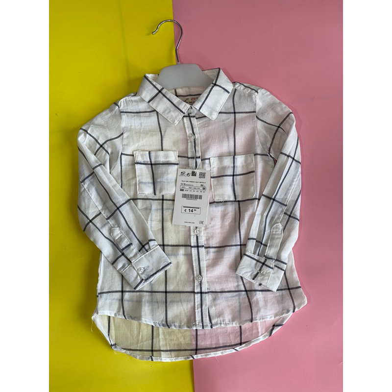 Kemeja Cewek ZARA garis-kotak hitam putih ukuran 18m-24m,5y-6y