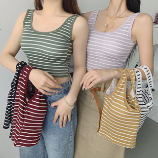 GO!BR1289 Tank Top Tanktop Wanita Singlet Bralette Motif Garis Crop Top Spaghetti Atasan Wanita Sexy
