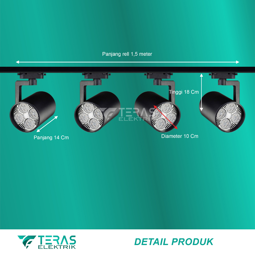 Paket Lampu sorot rel 1,5 Meter 1 set isi 4 Tabung track light rell 35 Watt