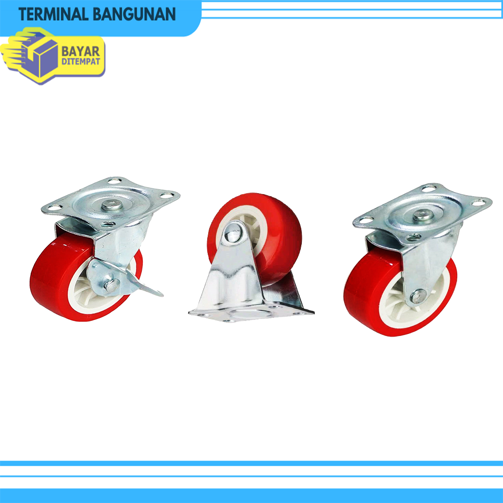Roda Kastor FRT/GNT 2 Inch + REM Merah Swivel Plate Nylon Troly Etalase 1pcs