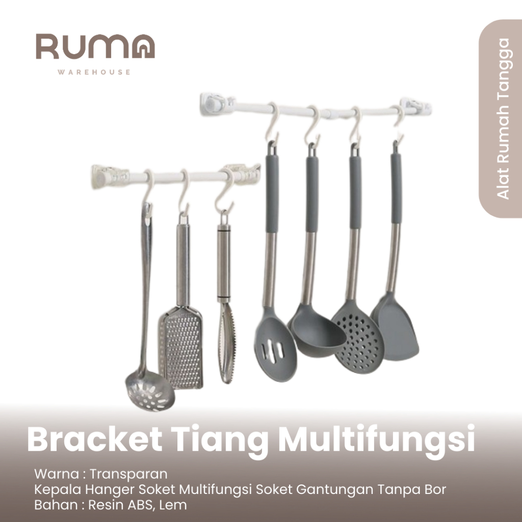 Descend Tiang Tirai Flexible Dan Bracket Tiang Gantung Gorden Multifungsi Tanpa Paku / Tiang