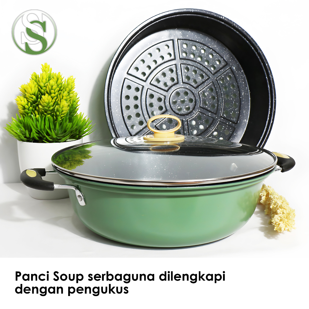 Panci Kukus Set Stainless Steel A83 Panci Sup Steamer Ikan Bakpao Siomay 2 Susun 28Cm Tebal Panci Steam Makanan Stainless Steel Steamer Berkualitas