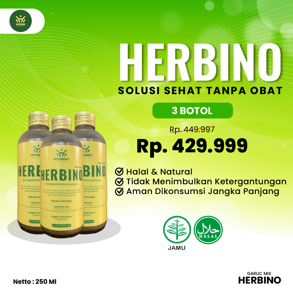 

HERBINO Paket 3 Botol - Herbal untuk Turunkan Kolesterol Secara Alami (Paket Sehat Bertiga)