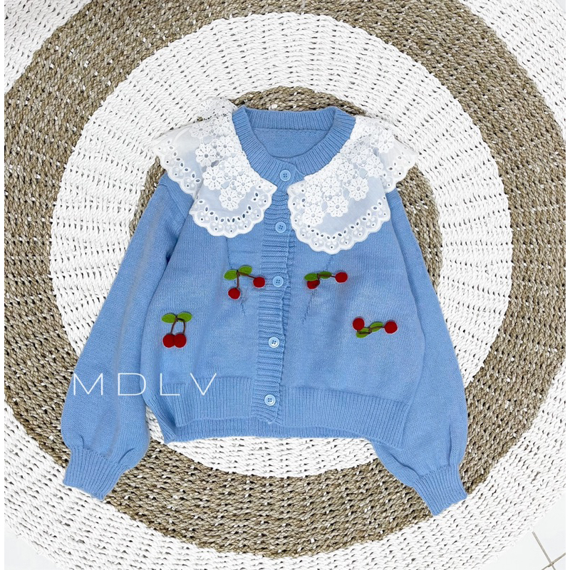 MDLV ~ H355# Ayumi Lace Collar Knit Cardigan Korea