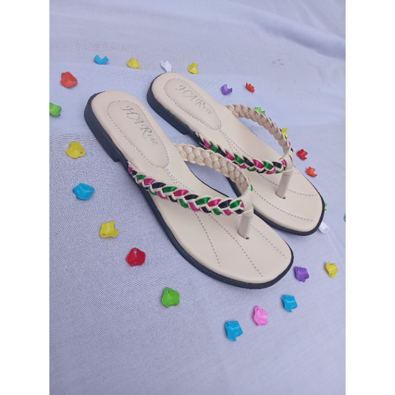 Sandal Wanita Dewasa Teplek Jepit Kepang Rainbow HR 025