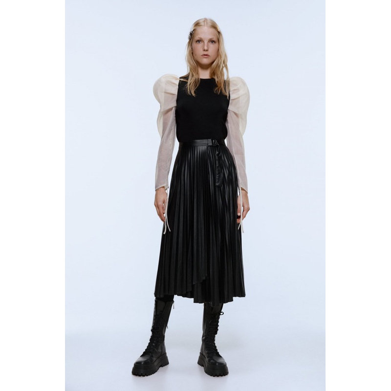 Zara leather pleated skirt