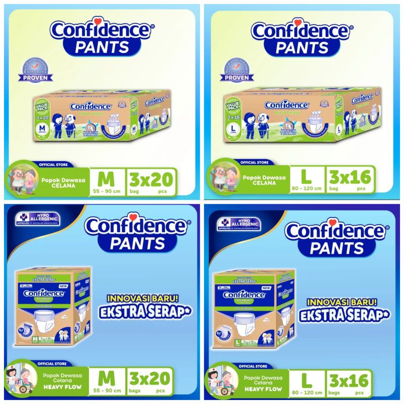 Confidence Popok Celana Dewasa Premium &amp; Heavy Flow M60|L48 Pcs