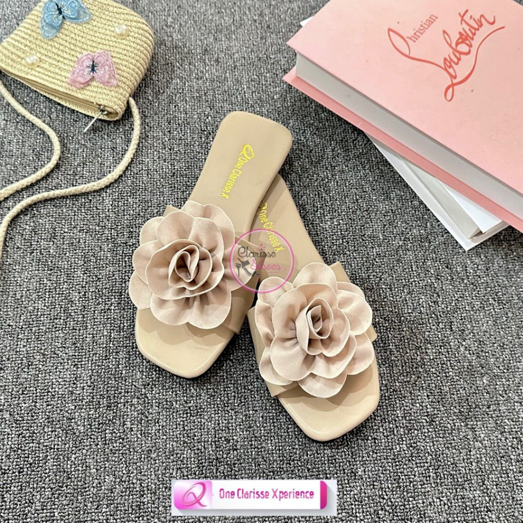 Clarisse ROSE Sandal Wanita Flat Teplek Sol karet
