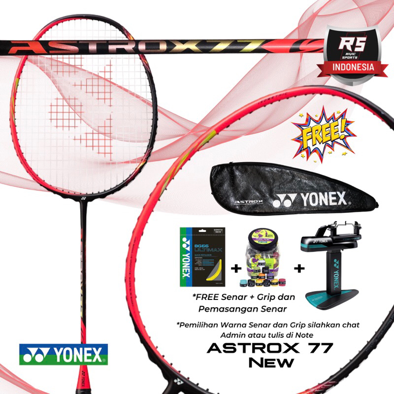 RAKET YONEX ASTROX 77 RED BLACK ORIGINAL FREE SENAR GRIP DAN ONGKOS PASANG