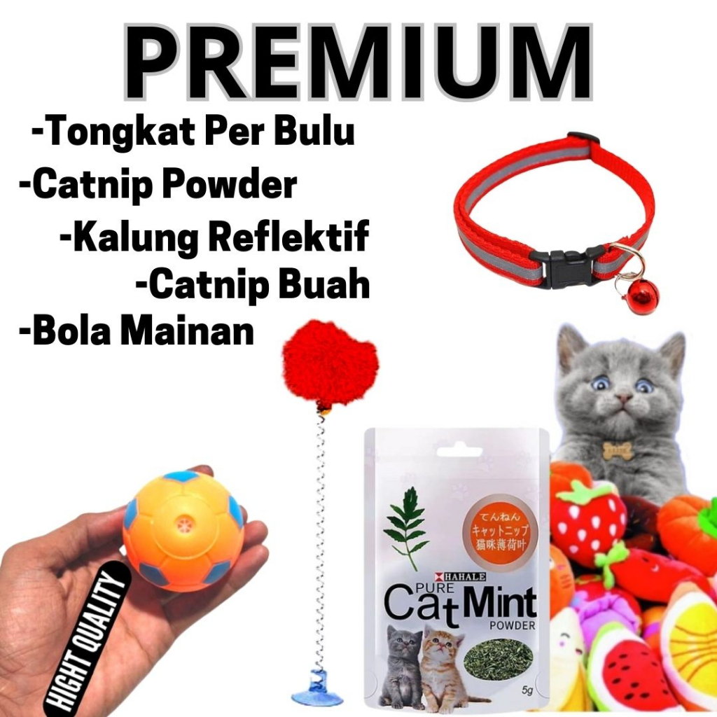 PAKET MAINAN KUCING MURAH - MAINAN KUCING KITTEN CATNIP IKAN + TONGKAT BULU LONCENG + TONGKAT TIKUS BULU + BOLA GIGI FEFARM