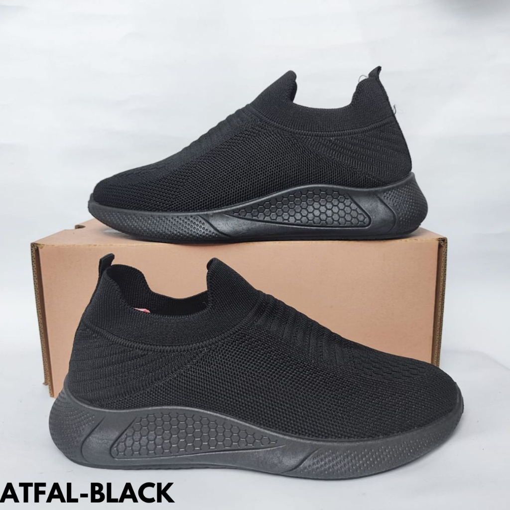 FINDME 25-40 ATFAL SEPATU SNEAKERS ANAK RINGAN PRAKTIS LENTUR MODEREN FULL BLACK BAHAN FLYKNIT IMPORT