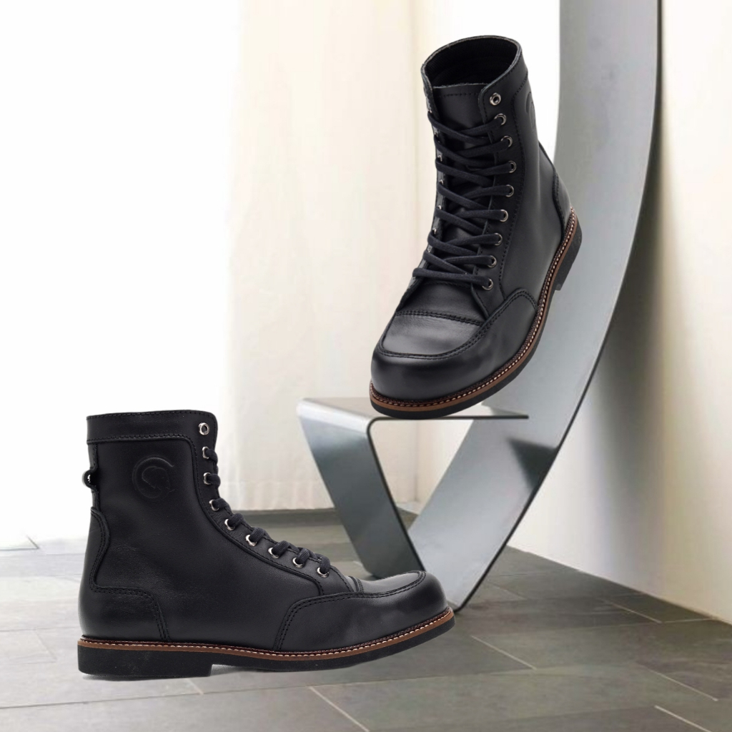 Sepatu Boots Pria Casual Semi Formal Boot Kulit Asli Touring Sekolah Kerja Original Greata Bratta Black Series