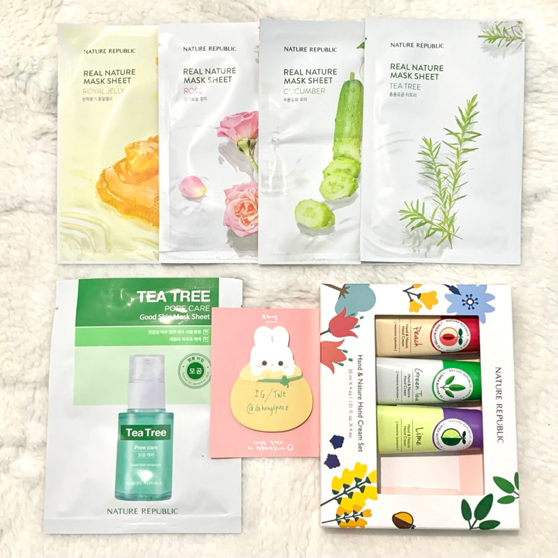 nature republic natrep nr sheetmask masker sheet mask handcream hand cream royal jelly rose cucumber