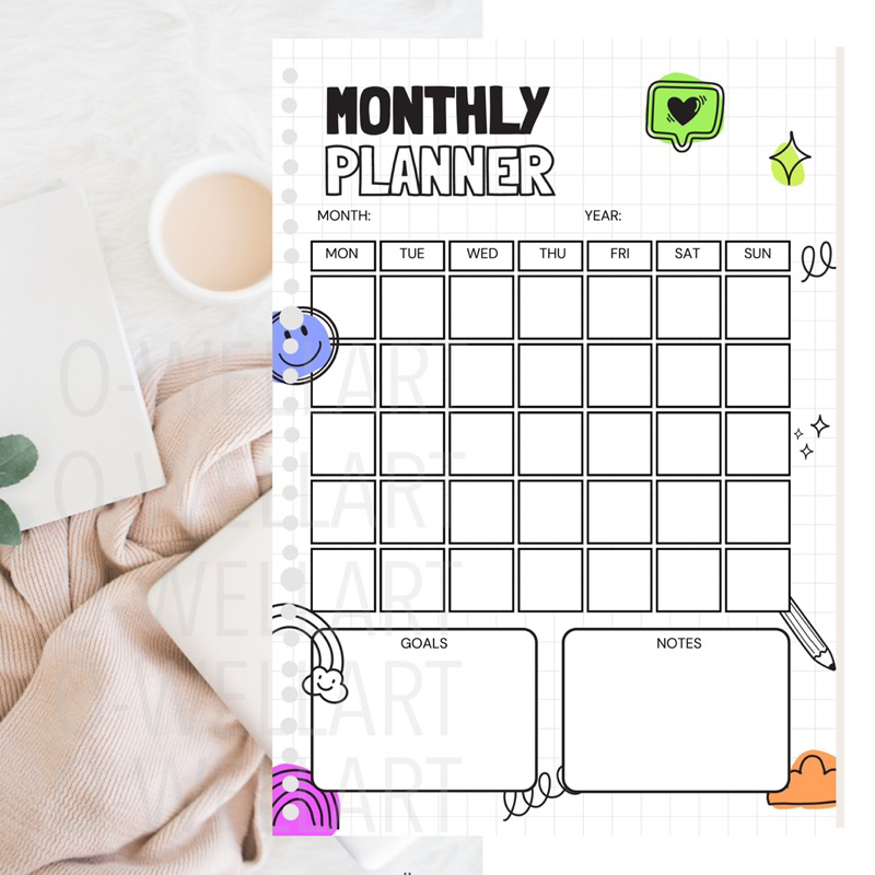 

Monthly Planner Retro ( 6Lembar = 12 halaman ) Reuseable A5 - Isi Binde Rencana Bulanan 20Lubang