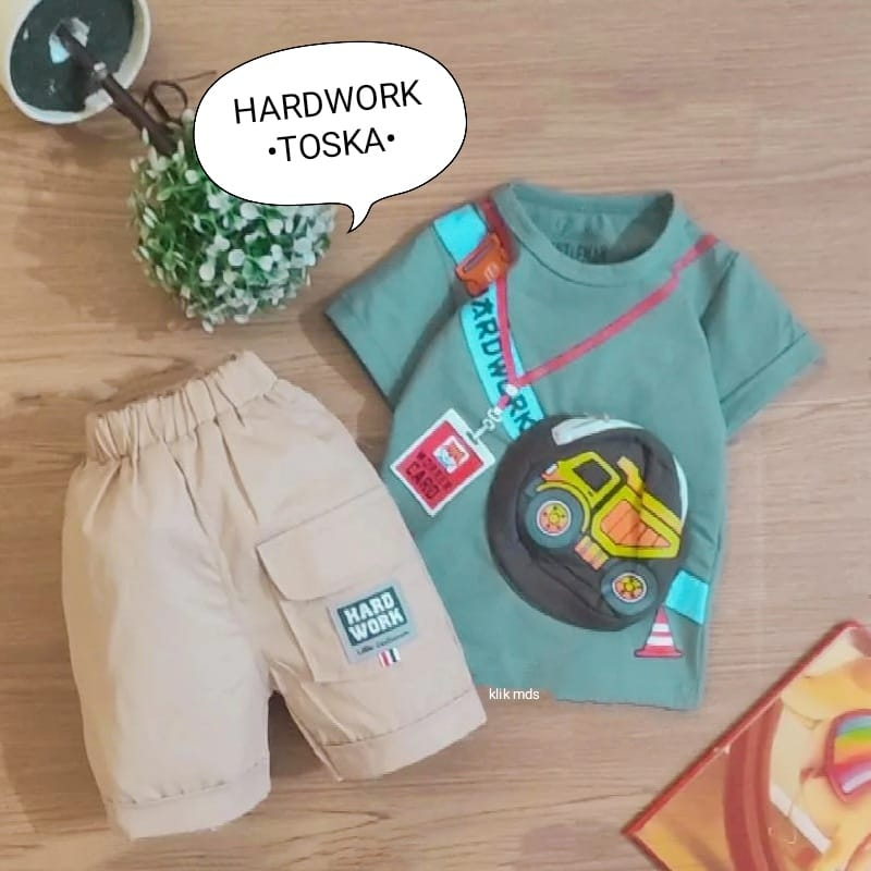 Setelan Baju Bayi Laki-laki Atasan Dan Celana Motif Hardwork Estimasi Usia 0 - 6 Bulan