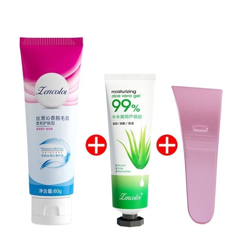 LENCOLOR 3in1 free spatula &amp; aloevera gel hair removal cream perontok bulu kaki ketiak tangan krim penghilang bulu kemaluan waxing
