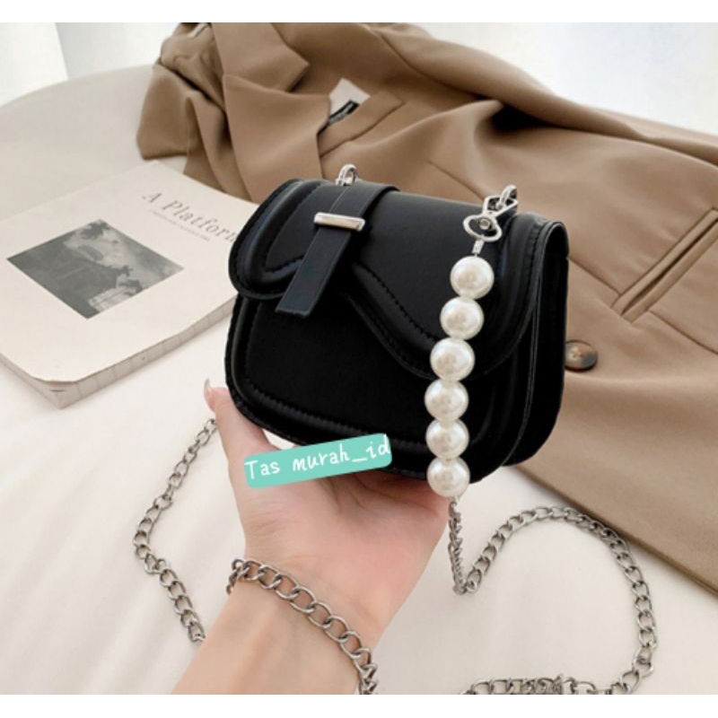 Tas Selempang mini Jasmine Korea | Slingbag mini Lucu mungil | Tas mini selempang tali rantai mutiar