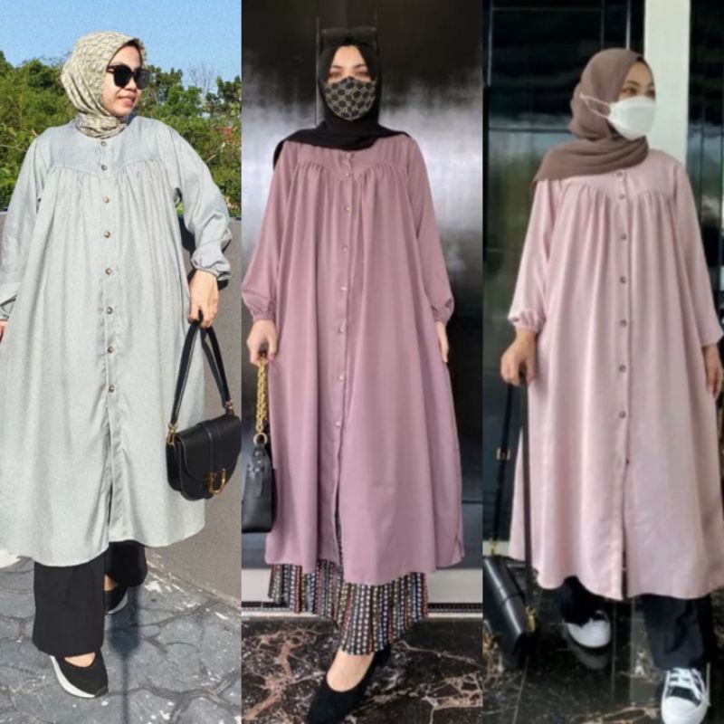 TERLARIS BIG ZISE TUNIK POLOS JUMBO CRINKLE AIRGLOW XXL LINGKAR DADA 110 CM PANJANG BADAN 103 CM BAHAN CRINKLE AIRFLOW