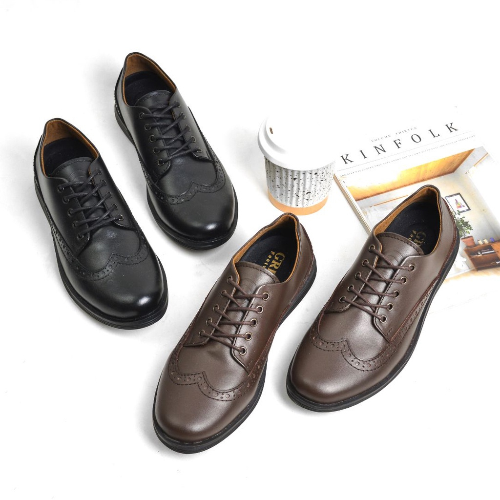 Sepatu Pantofel Pria Formal Kulit Asli Casual Shoes Oxford Dinas Kerja Kantor Sekolah Fantofel Tali Ori Greata Halsten Brown