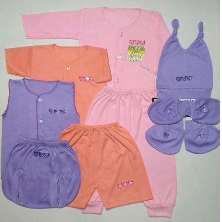 6 Pcs/3 Stel Baju Bayi Baru Lahir Setelan Newborn Lengan Panjang Pendek Kutung+Topi Sarung Tangan Kaki Lengkap