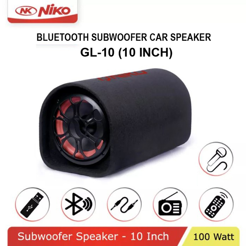 NIKO GL 10 Bluetooth Subwoofer Car Speaker 10 INCH (100W RMS)-SUARA MANTAP