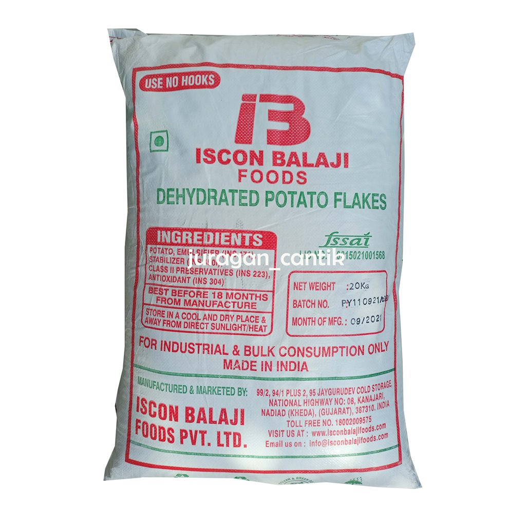 

Tepung Kentang Potato Flakes Halus Iscon Balaji 1sak / 25kg Halal Murah Berkualitas Khusus Pengiriman Gojek Grab Instant