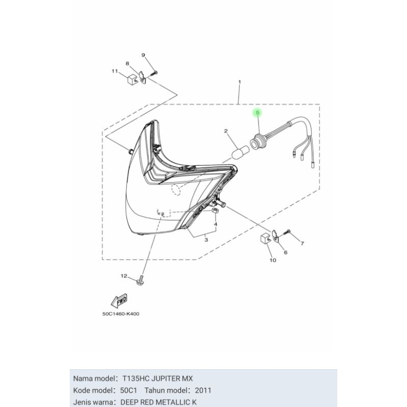 FITTING SOCKET SOKET LAMPU DEPAN JUPITER MX NEW ASLI ORI YAMAHA 50C H4312 00