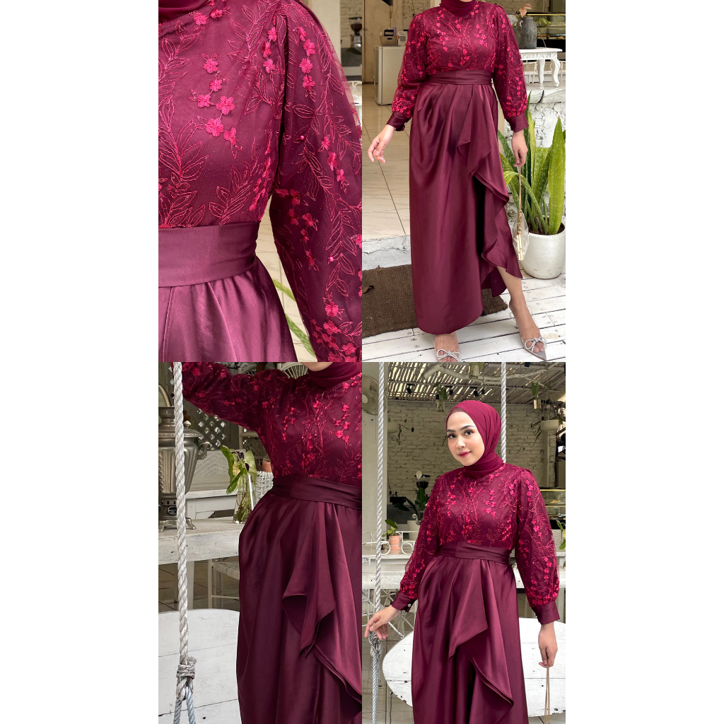 Kinara Dress Kondangan Gamis Brukat Tule Rok Lilit Long Dress Bridesmaid Baju Wisuda Seragam Nikahan Prewedding Polos Lamaran