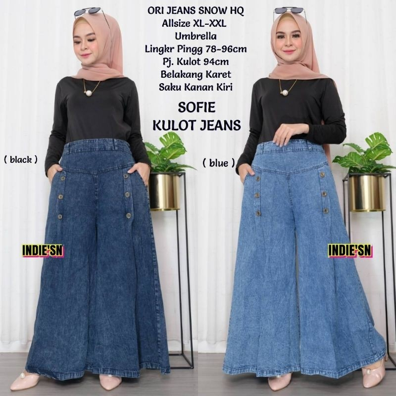 ALAZKA JUMBO PALAZZO KULOT PAULA  SNOW BIRU DAN HITAM / KULOT JUMBO WANITA SNOW