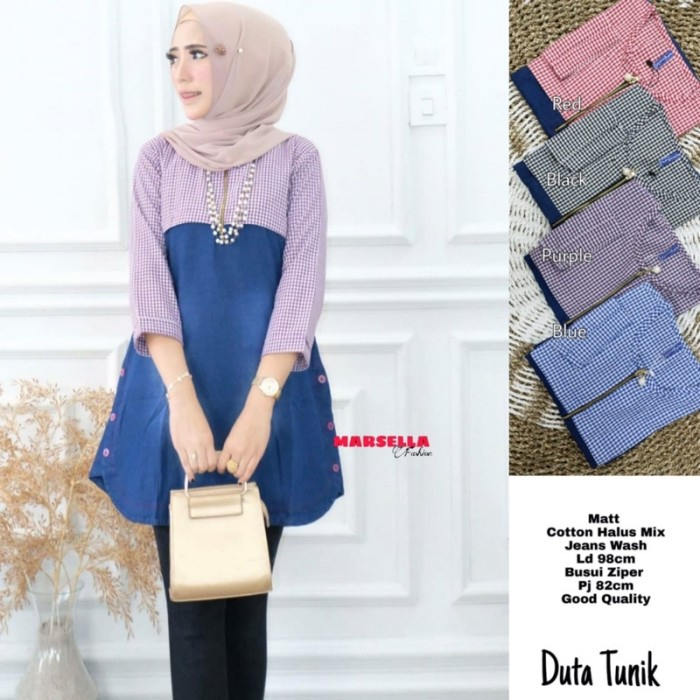 ELLI TUNIK / DUTA TUNIK / TUNIK JEANS KOMBINASI KOTAK / ATASAN JEANS WANITA