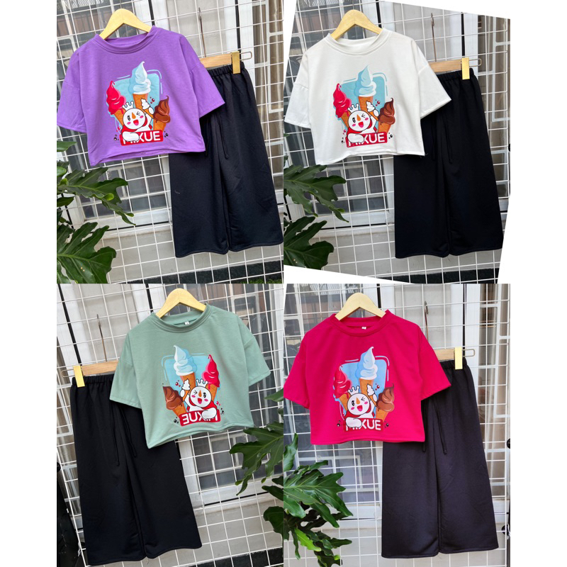 Setelan mixue Anak kaos crop oversize babyterry 3th - 12th