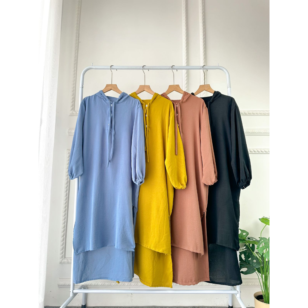 HOODIE DRESS MIDI DRES GAMIS WANITA MUSLIMAH AIRFLOW CRINCLE BTCSOLO