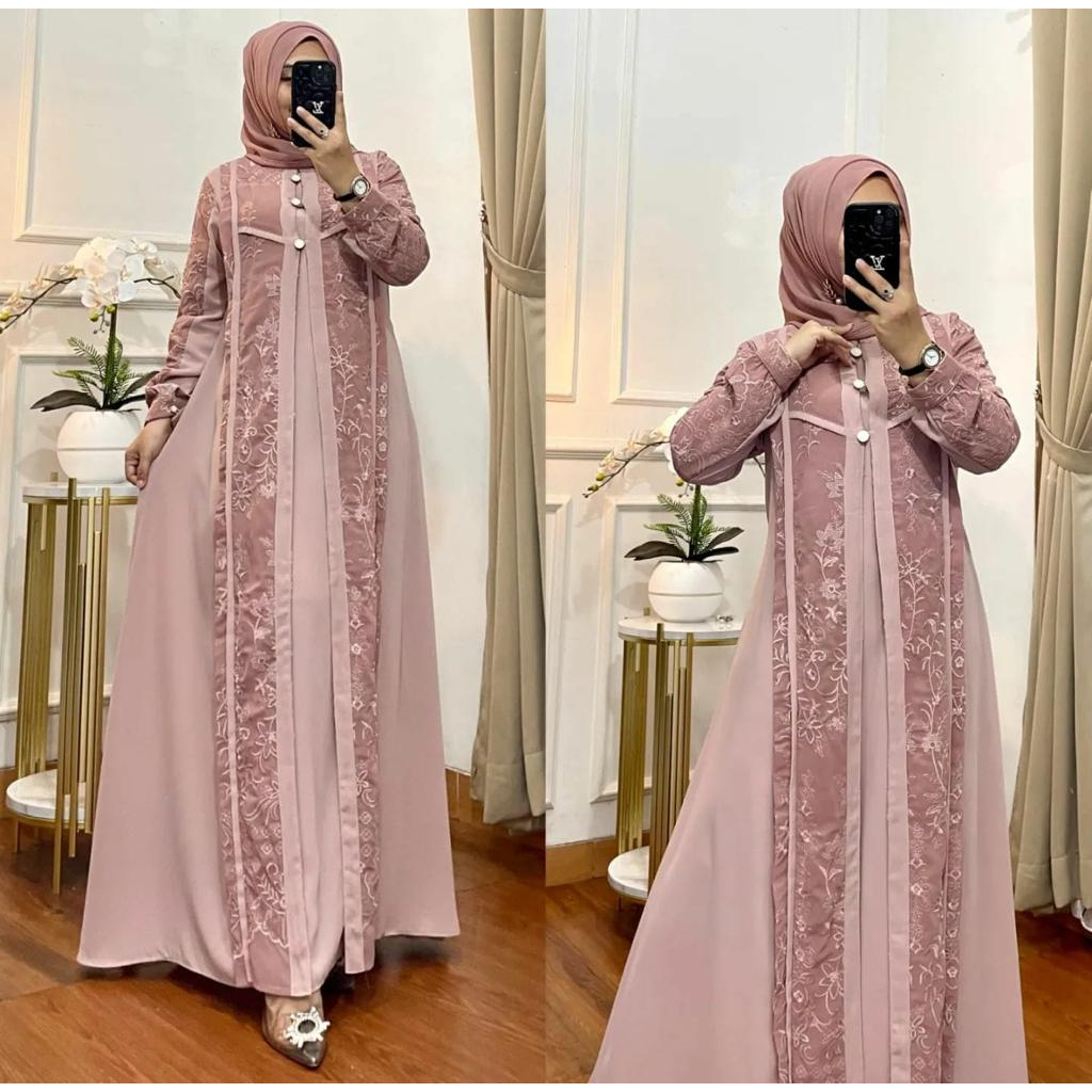 Gamora dress gamis brukat premium Gaun pesta wanita muslimah Gamis elegan Baju kondangan wanita muslimah budui