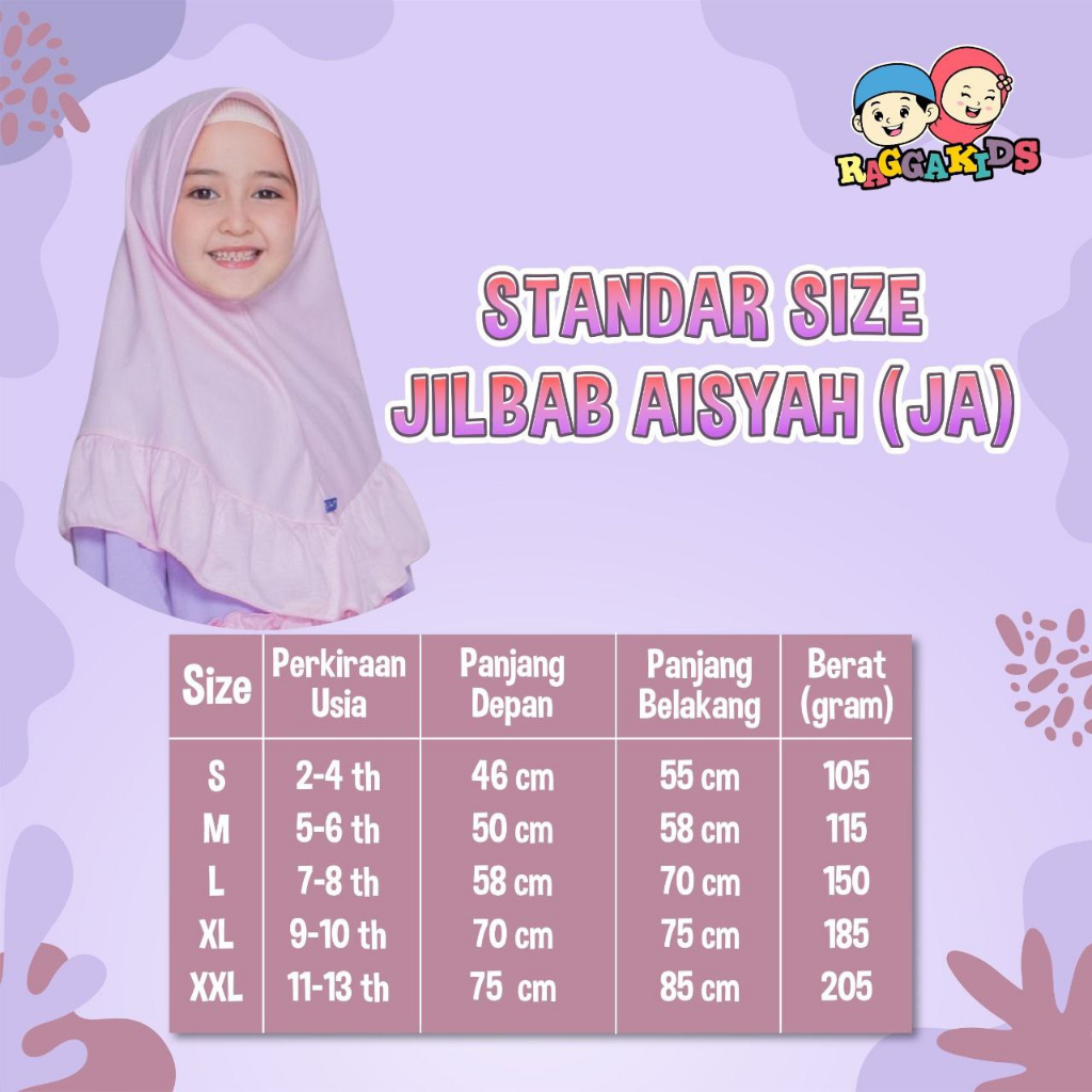 kerudung anak sekolah Raggakids | Jilbab Aisyah | Hijab sekolah bahan Kaos Soft PE size 2 tahun - Remaja - Dewasa