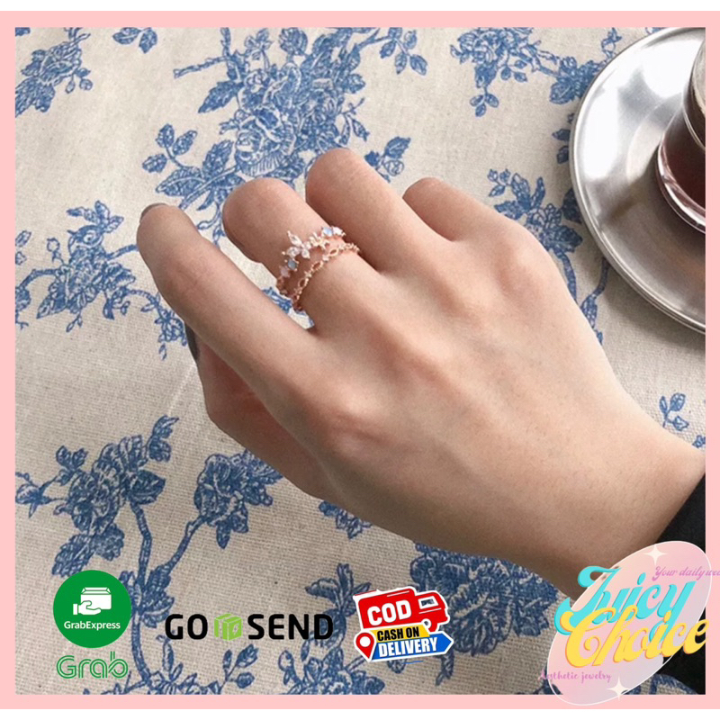 Cincin Model Desain Hati Bunga Gaya Korea Untuk Wanita