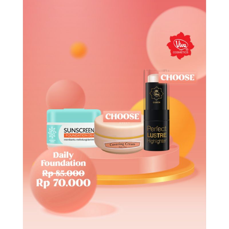 Paket 1 Viva Sunscreen Foundation1 Viva Covering cream 1 VQ Perfect Lustre Highlighter