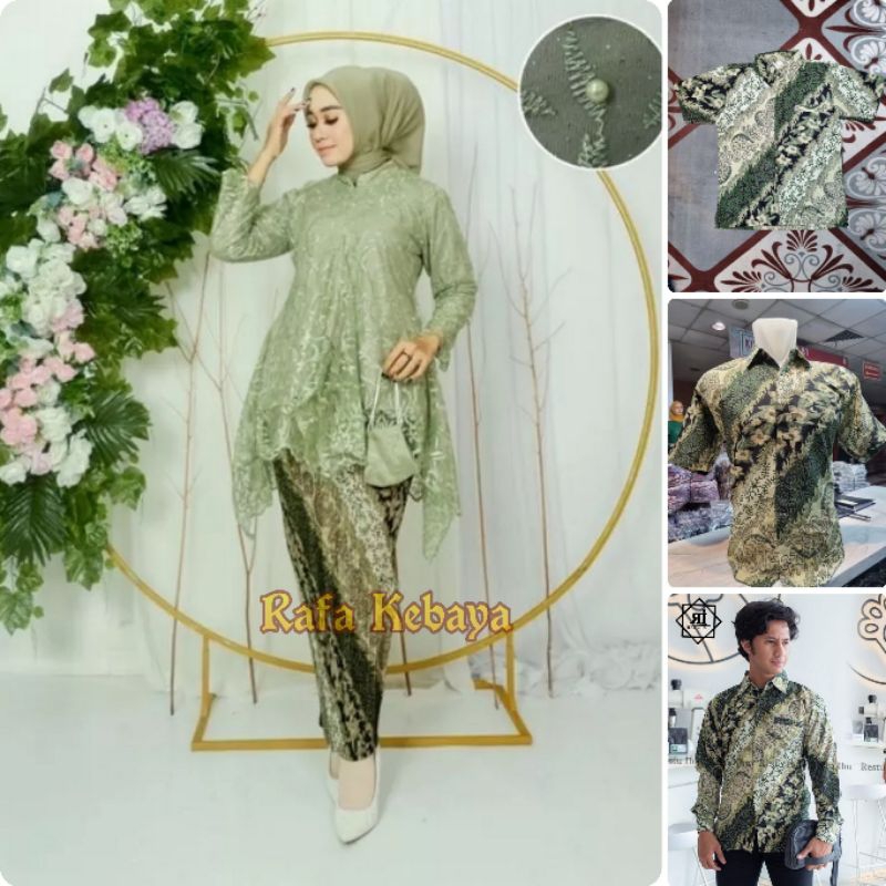 SET KEBAYA COUPLE TUNIK CUTBRAY SAGE GREEN/ BAJU BATIK COUPLE / COUPLE KEBAYA MODERN