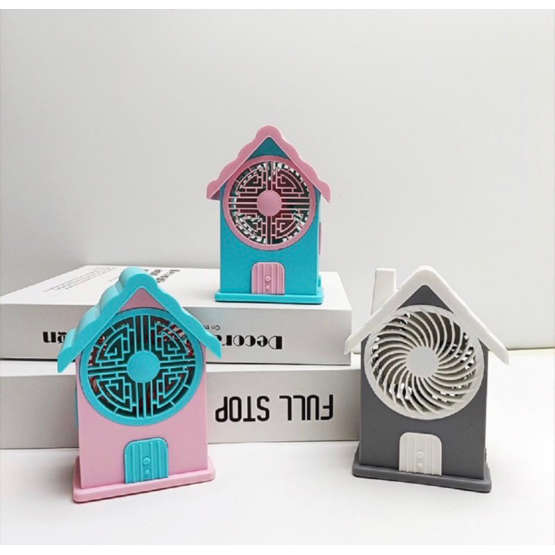 Kipas Angin Mini Portable Rechargeable Mini House Fan HQ66 - Kipas Mini Bentuk Rumah -