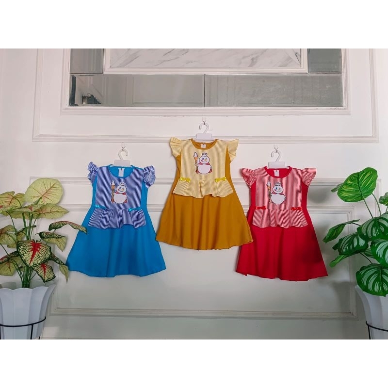 Dress mixue 2 3 4 tahun gaun anak cewek perempuan viral terbaru motif strip ( dress MIXUE koki )