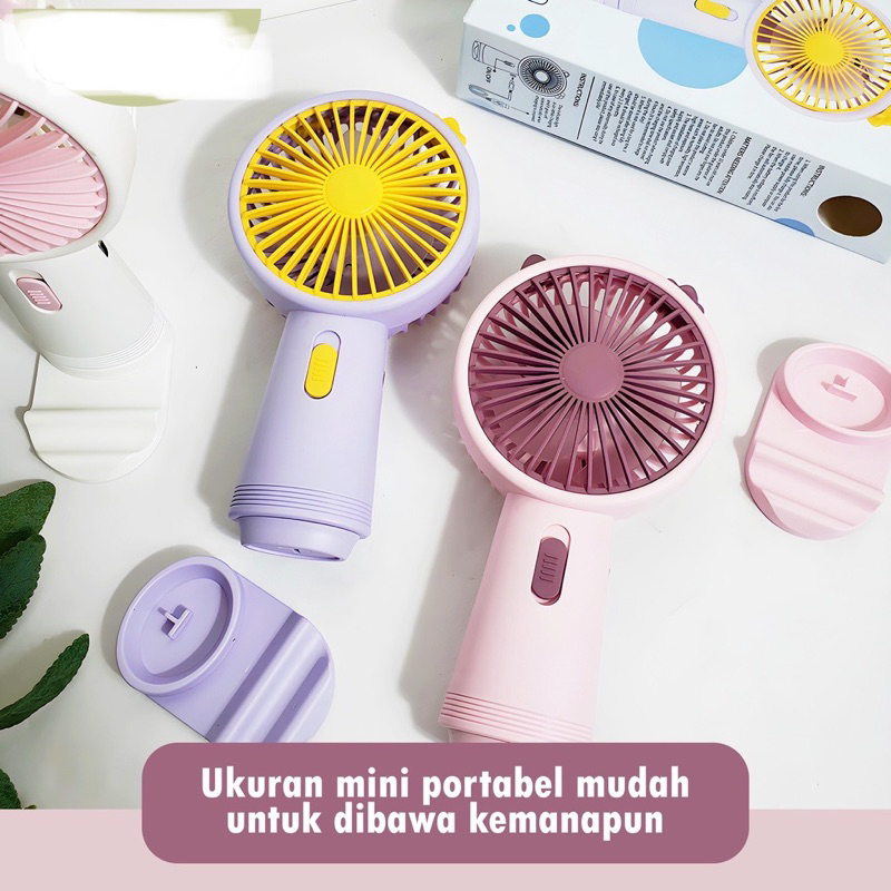 Kipas Angin Mini Portable USB Cas Karakter Dapat Digunakan Sebagai Dudukan Ponsel