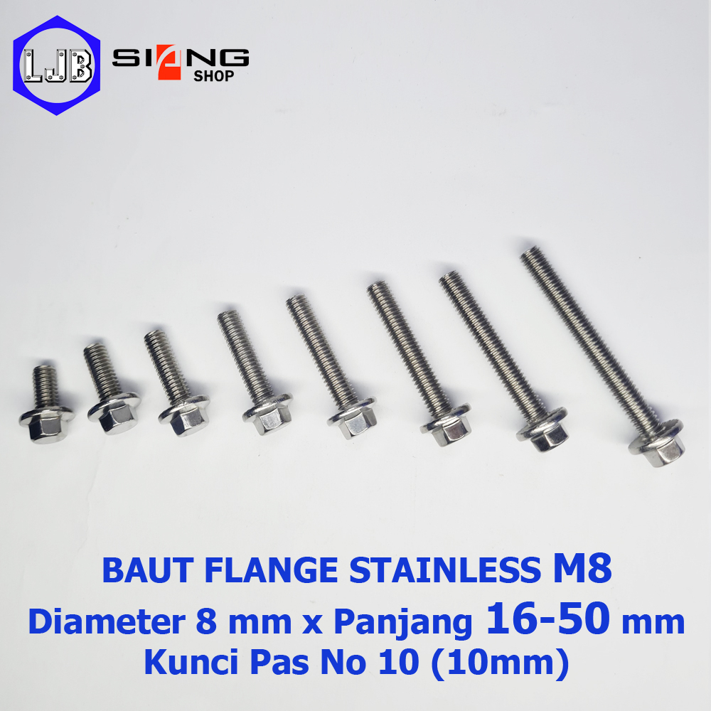 Baut Flange Stainless M8 Panjang 16 sd 50mm
