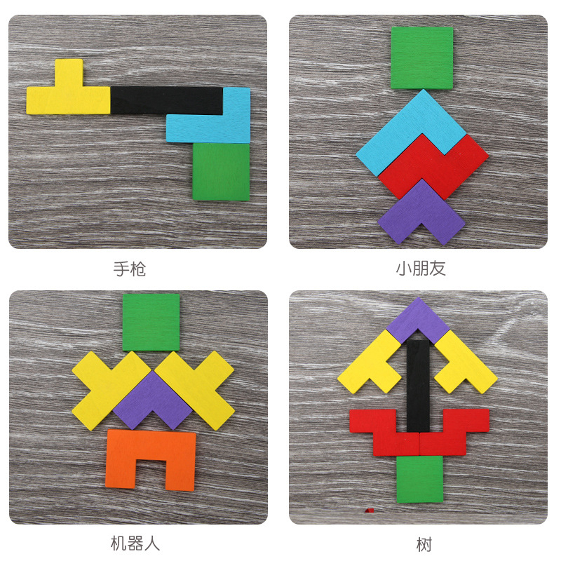 Mainan Anak Puzzle Kayu Tangram Tetris Russian Block Edukasi Shape Wood Intelligance