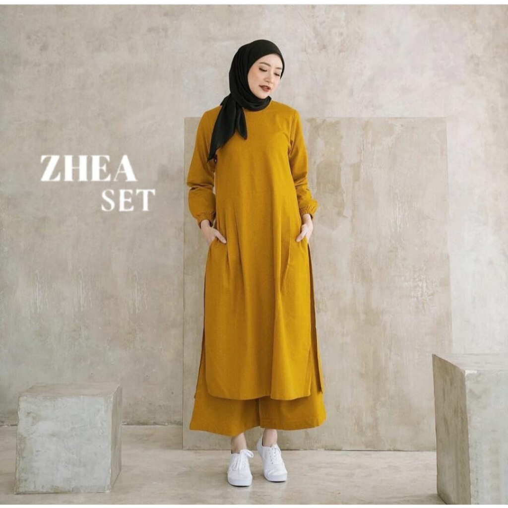 TERBARU Zhea Sett 2023 Setelan Wanita Masakini LD 120-110 Fit M-XL Pakaian Muslim Cewek Kekinian Outfit Cantik Muslimah Fashion Women Terkini Baju Stelan Cantik