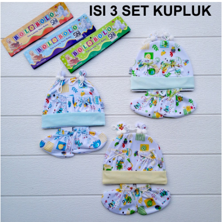PROMO 7.7 3 set kupluk bayi 3 pasang sarung tangan bayi 3 pasang sarung kaki bayi